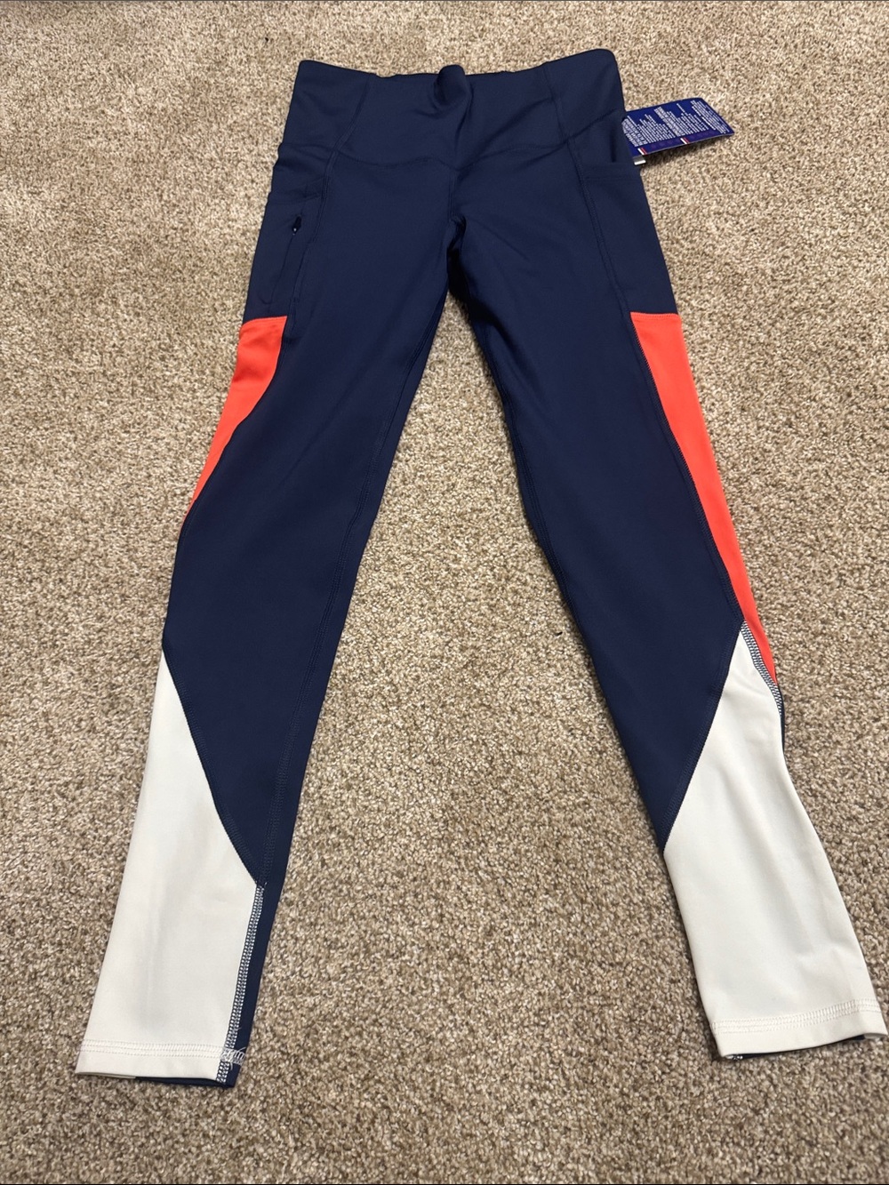 Champion Navy Leggings with Coral and White Panels